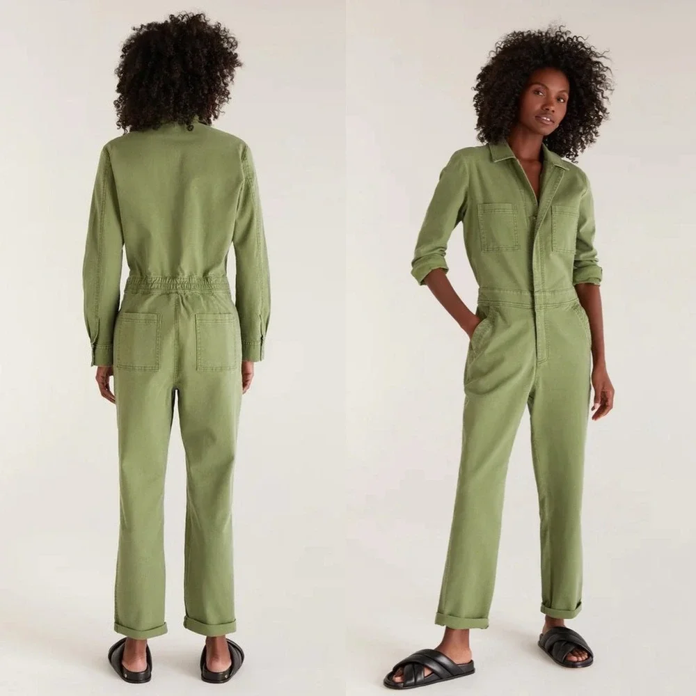 Z Supply Olive Utility Cotton Jumpsuit